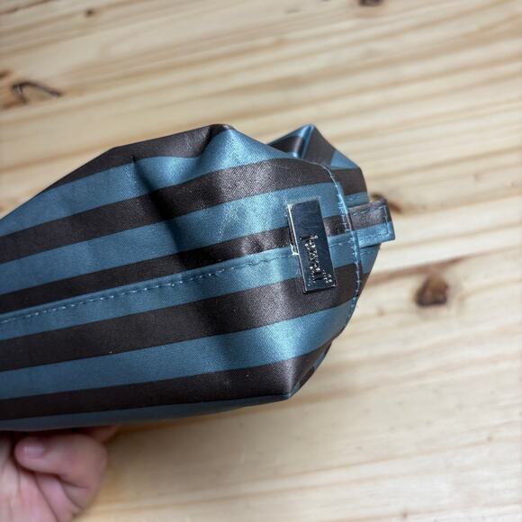 Jewell by Thirty One Uptown Mini Pouch Makeup Blue Black Stripe Zipper Shiny - Picture 5 of 10